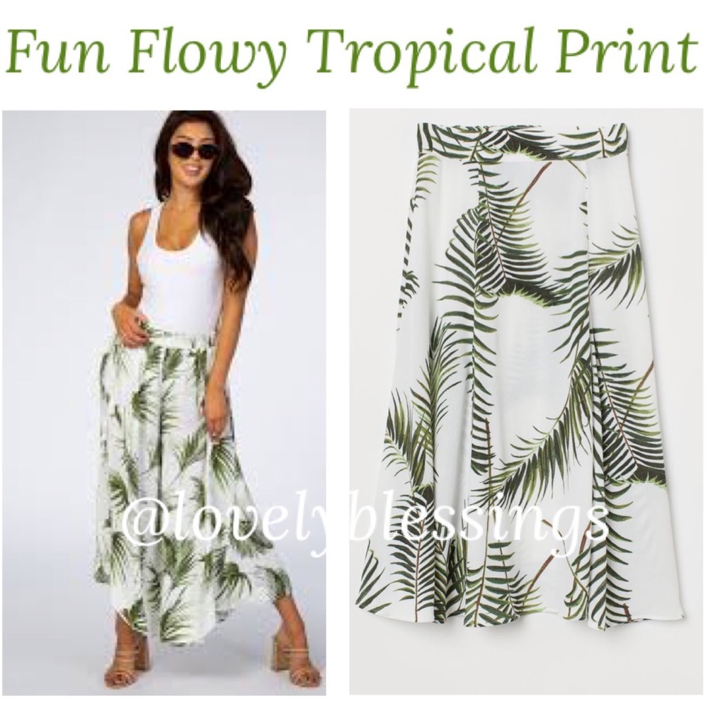 H&M Tropical Skirt Long Soft Flowy Feminine Coquette White Green Size 6